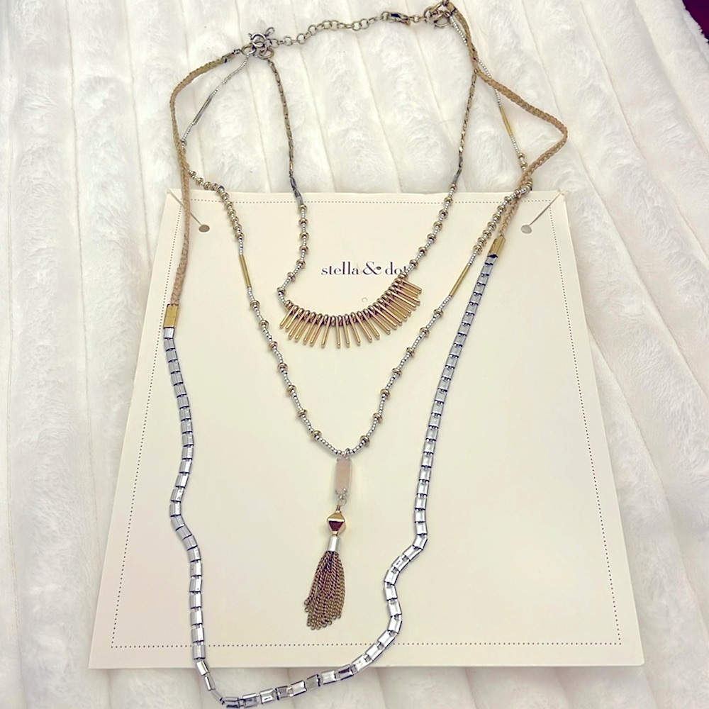 Stella and Dot Riad 7-in-1 or 3-in-1 layered rose quartz tassel Necklace EUC - Picture 5 of 10